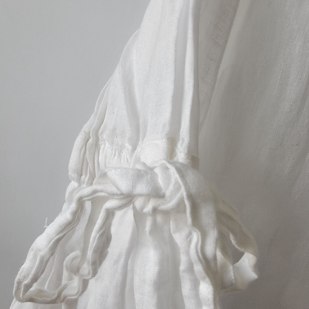Charter Club women's 100% Linen Bell-Sleeve tie Top M beachy natural coastal - Picture 5 of 7